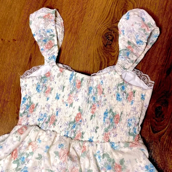 🎀 Blue & Pink Floral Babydoll Dress w/ White Floral Embroidery Overlay 🎀 NWT - Picture 10 of 11